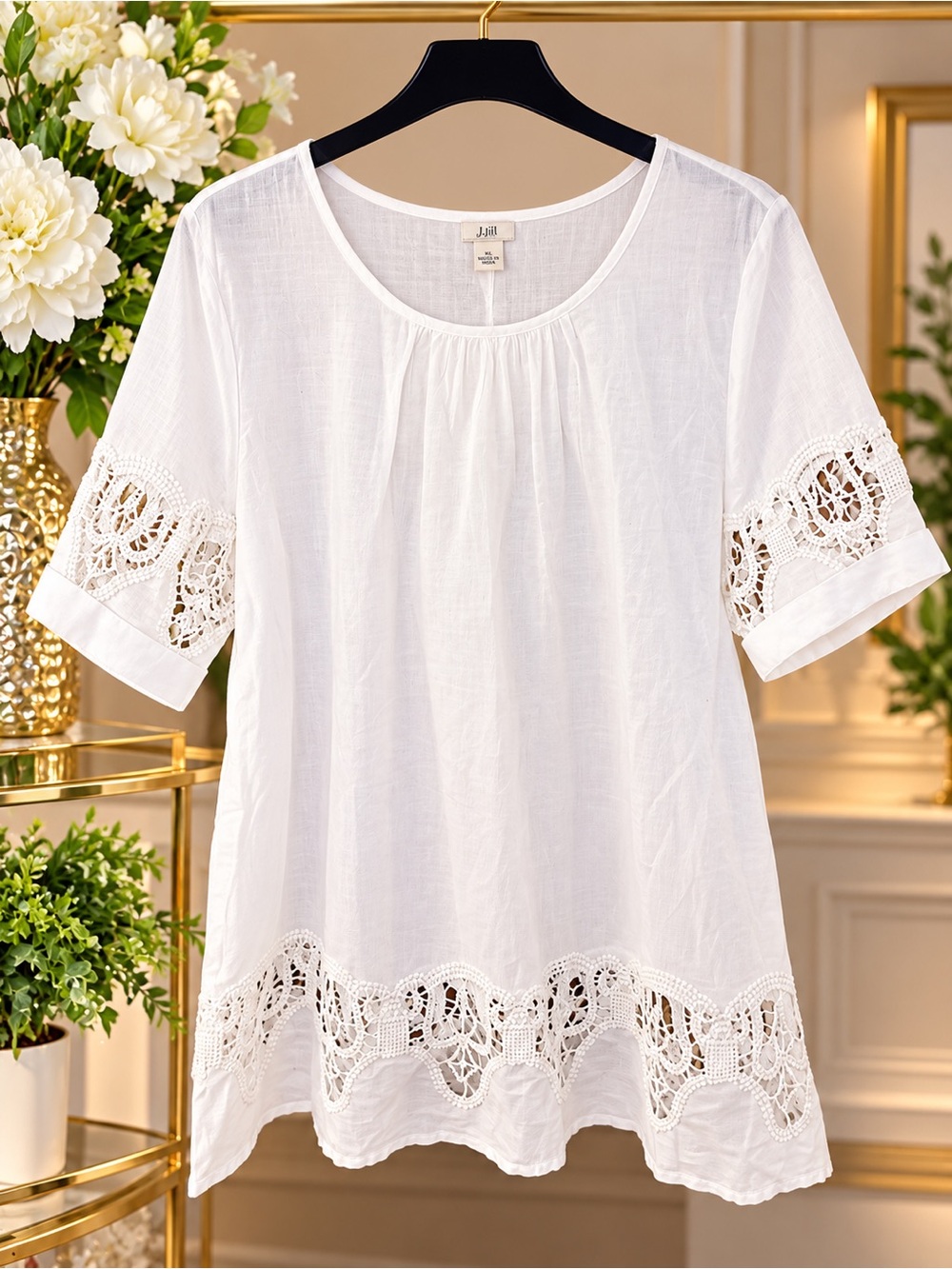 Bass White Crochet-Trim Scoop Neck Tunic